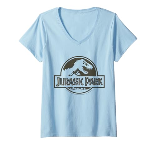 Damen Jurassic Park 2025 Dinosaurier-Silhouette T-Shirt mit V-Ausschnitt Damen Jurassic Park 2025 Dinosaurier-Silhouette T-Shirt mit V-Ausschnitt von Jurassic Parc 2025