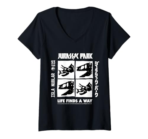 Damen Jurassic Park Isla Nublar 2025 Das Leben findet seinen Weg T-Shirt mit V-Ausschnitt Damen Jurassic Park Isla Nublar 2025 Das Leben findet seinen Weg T-Shirt mit V-Ausschnitt von Jurassic Parc 2025