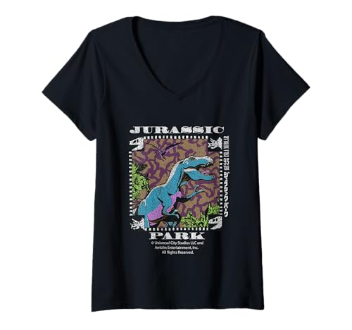 Damen Jurassic Park Tournee 1993 Jurassic Parc 2025 T-Shirt mit V-Ausschnitt Damen Jurassic Park Tournee 1993 Jurassic Parc 2025 T-Shirt mit V-Ausschnitt von Jurassic Parc 2025