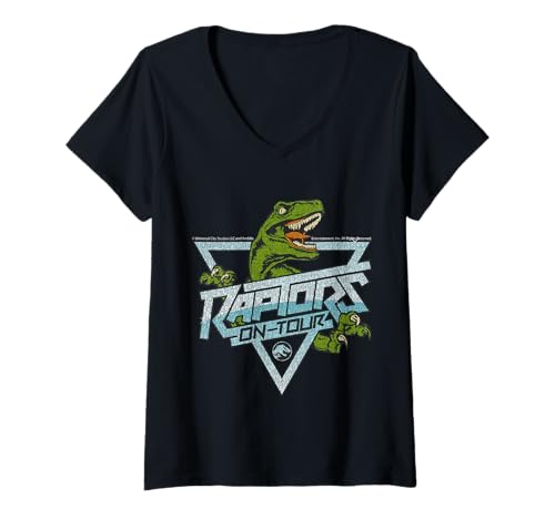 Damen Raptors auf Tournee Jurassic Parc 2025 T-Shirt mit V-Ausschnitt Damen Raptors auf Tournee Jurassic Parc 2025 T-Shirt mit V-Ausschnitt von Jurassic Parc 2025