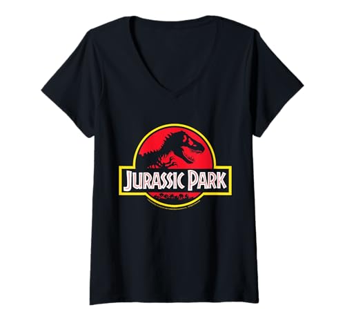 Damen T-Rex Abenteuerlogo von Jurassic Park 2025 T-Shirt mit V-Ausschnitt Damen T-Rex Abenteuerlogo von Jurassic Park 2025 T-Shirt mit V-Ausschnitt von Jurassic Parc 2025