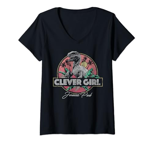 Jurassic Park Tropical Clever Girl Raptor T-Shirt mit V-Ausschnitt von Jurassic Park