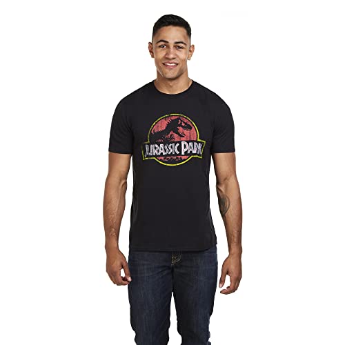 Jurassic Park Herren Logo im Used-Look T-Shirt, Schwarz (Schwarz Schwarz), XL von Jurassic Park