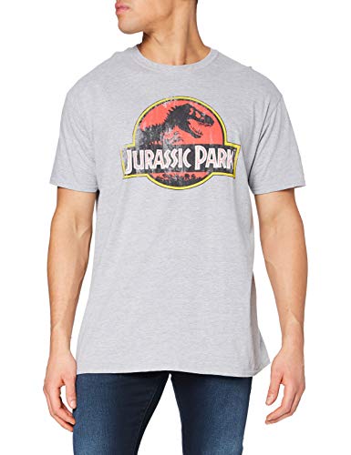 Jurassic Park Herren Logo im Used-Look T-Shirt, grau, L von Jurassic Park
