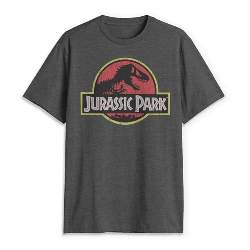 Jurassic Park Herren Klassisches Film-Logo T-Shirt, Dunkelgrau meliert, Mittel von Jurassic Park