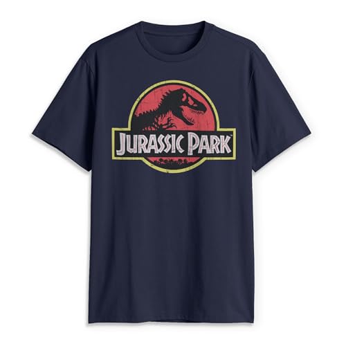 Jurassic Park Herren Klassisches Film-Logo T-Shirt, Navy, Groß von Jurassic Park