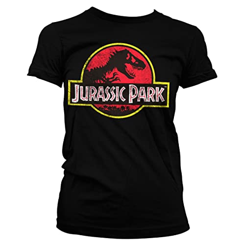 Jurassic Park Offizielles Lizenzprodukt Distressed Logo Damen T-Shirt (Schwarz), X-Large von Jurassic Park