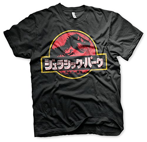 Jurassic Park Offizielles Lizenzprodukt Japanese Distressed Logo Herren T-Shirt (Schwarz), XX-Large von Jurassic Park