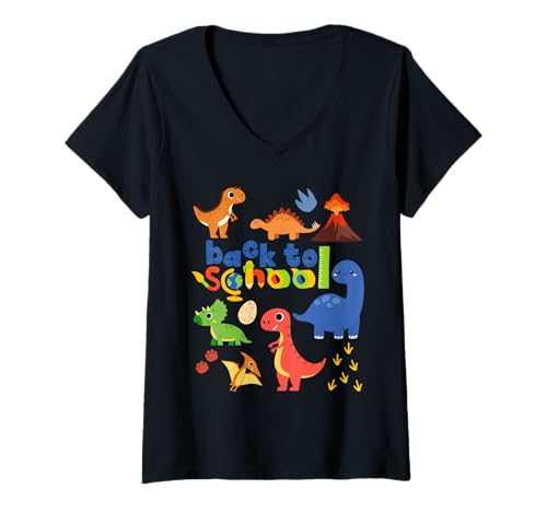 Damen Niedliches Dinosaurier-Design zum Schulanfang T-Shirt mit V-Ausschnitt Damen Niedliches Dinosaurier-Design zum Schulanfang T-Shirt mit V-Ausschnitt von Jurassic School Squad