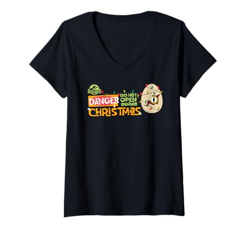 Damen Jurassic World Do Not Open Before Christmas Dinosaur Egg T-Shirt mit V-Ausschnitt von Jurassic World