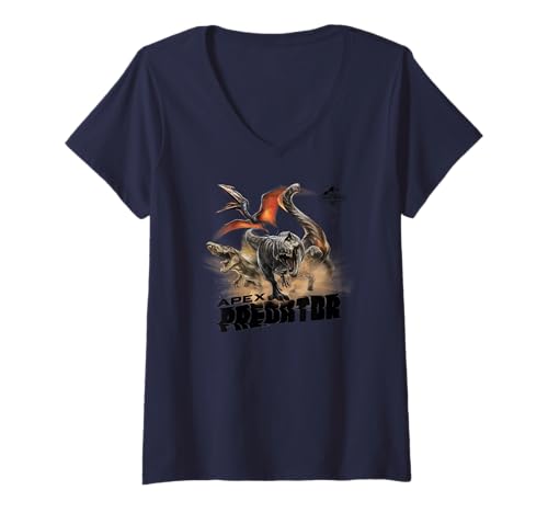 Damen Jurassic World Rebirth Apex Predators Charging T-Shirt mit V-Ausschnitt von Jurassic World