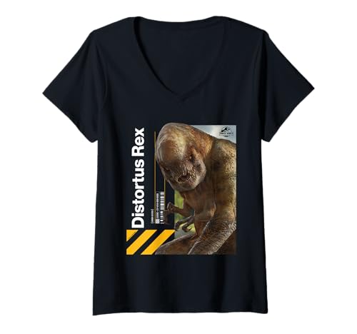 Damen Jurassic World Rebirth Distortus Rex Hazard T-Shirt mit V-Ausschnitt von Jurassic World