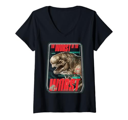 Damen Jurassic World Rebirth Distortus Rex Worst of The Worst T-Shirt mit V-Ausschnitt von Jurassic World