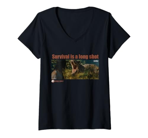 Damen Jurassic World Rebirth Survival is A Long Shot T-Rex Frame T-Shirt mit V-Ausschnitt von Jurassic World