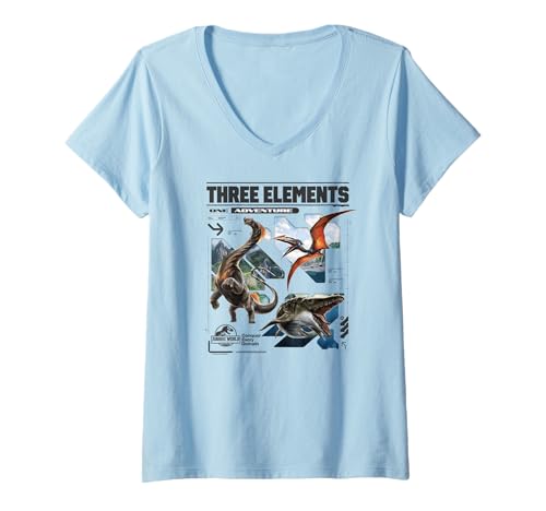 Damen Jurassic World Rebirth Three Elements One Adventure T-Shirt mit V-Ausschnitt von Jurassic World