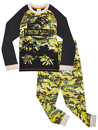 Jurassic World 2 Schlafanzug Jungen, Dinosaurier Kinder Pyjama, Camouflage Jungen Nachtwäsche Design, Baumwolle Schlafanzug Kinder, Größe 3-12 Jahre, Geschenke für Dino Fans (4-5 Jahre) von Jurassic World