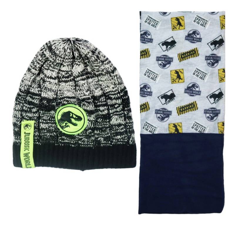 Jurassic World Jerseymütze Jurassic World Kinder Herbst Winter Set Mütze Loopschal Schal Loop Gr. 54 bis 56 von Jurassic World