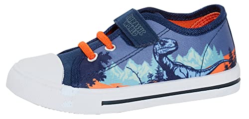 Jurassic World Jungen Canvas Turnschuhe Dino Turnschuhe Kinder Dinosaurier Easy Touch Fasten Sport Pumps, blau, 27 EU von Jurassic World