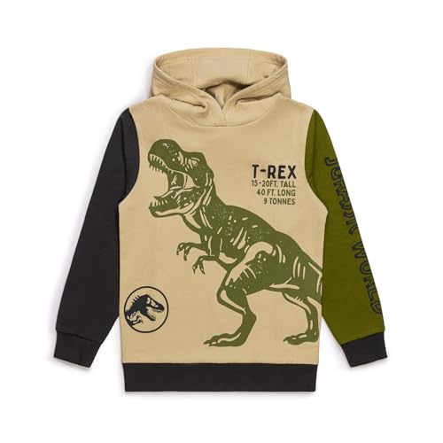 Jurassic World Jungen Dinosaurier Hoodie - Offizieller T-Rex Sweatshirt Pullover, 100% Baumwolle Pullover Top, Kinderkleidung Alter 4-5 bis 9-10 Jahre, khaki, 4-5 Years von Jurassic World