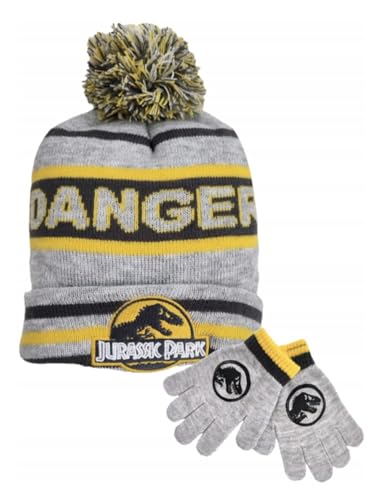Jurassic World Jurassic Park Kinder Mütze und Handschuhe Set Gefahr, Mütze Handschuhe Set, grau, 54 cm von Jurassic World
