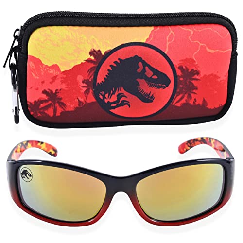 Jurassic World Kinder-Sonnenbrille mit Brillenetui, schützende Sonnenbrille für Kleinkinder, Rot/Ausflug, einfarbig (Getaway Solids), Small von Jurassic World