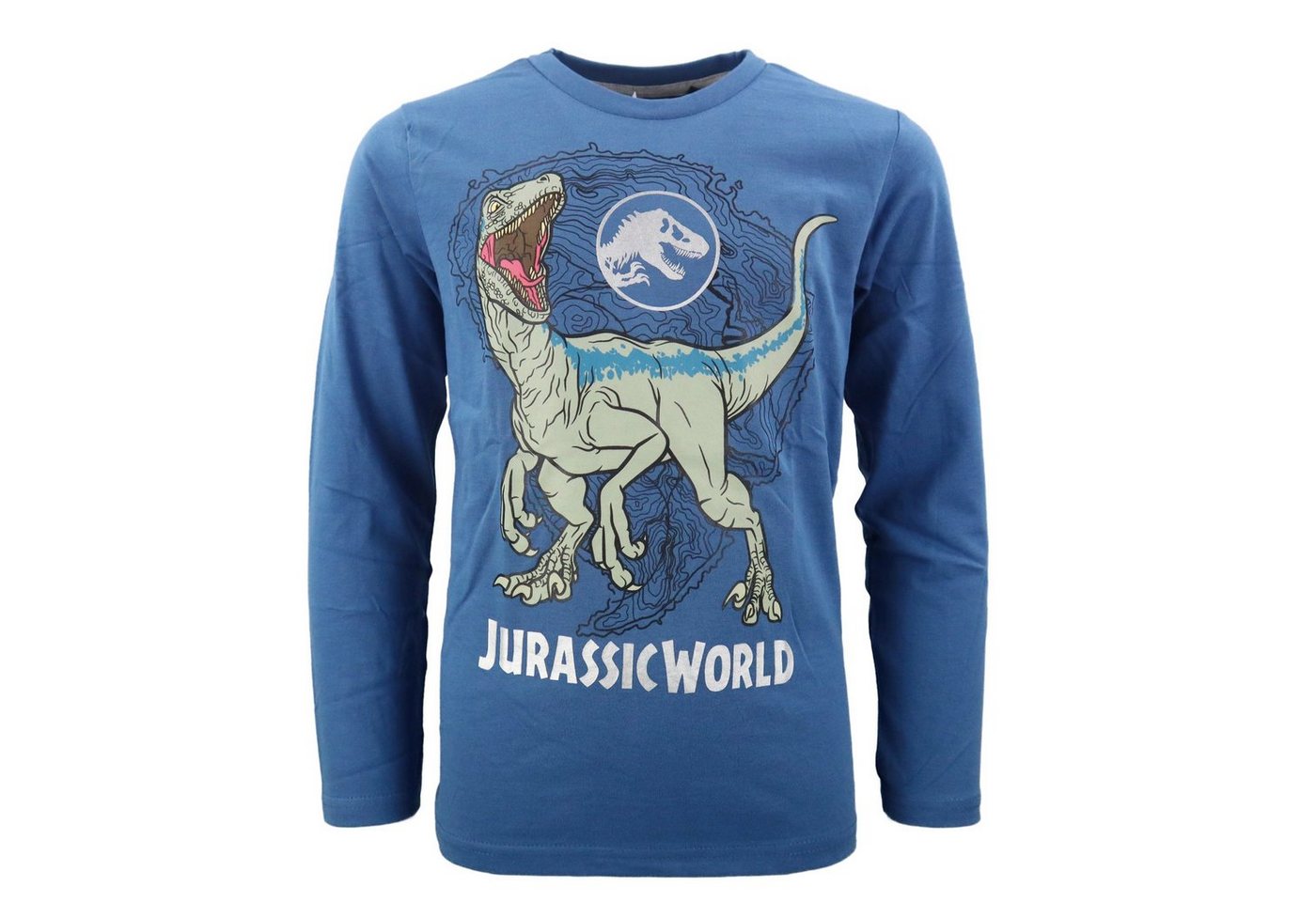 Jurassic World Langarmshirt Jurassic World Velociraptor oder T-Rex Jungen Kinder Shirt Gr. 104 bis 128, 100% Baumwolle, Blau oder Beige von Jurassic World