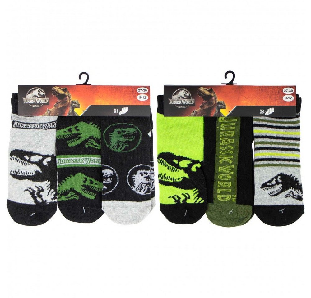 Jurassic World Sneakersocken Juressic World Dinosaurier Socken Gr. 23 - 26 im 3er-Pack Dino (Set, 3-Paar) von Jurassic World