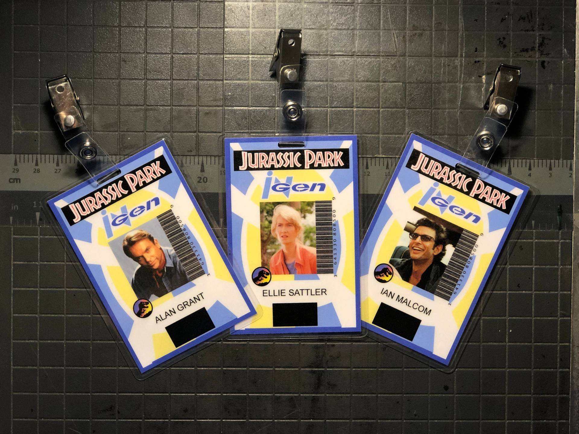 Jurassic Park Alan Grant, Ellie Sattler & Ian Malcom Ingen Id Abzeichen Set von JurassicParkProps