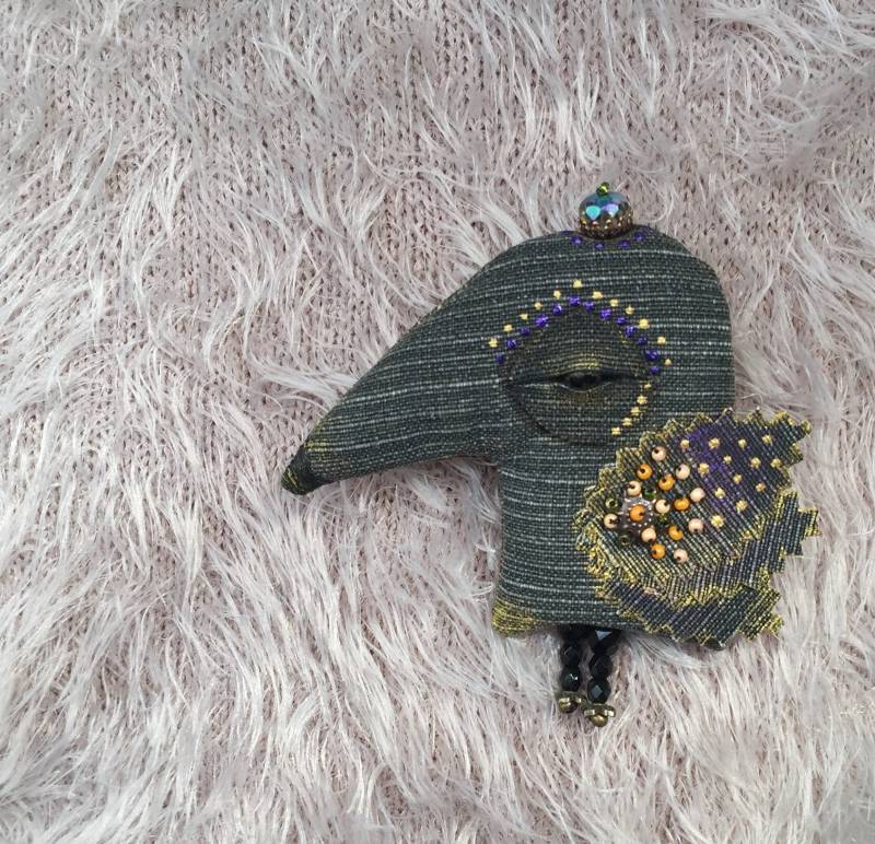 Jeans Raben-Brosche, Schwarze Brosche, Vogelbrosche, Rabe Brosche Art von JurateDD