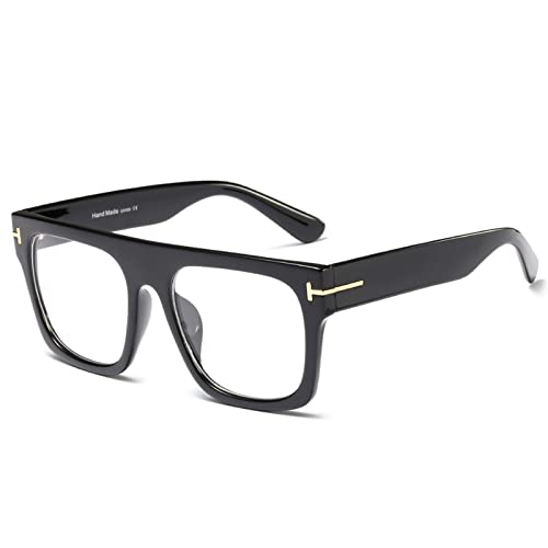 Jurchio Unisex Klassische Brille für Herren und Damen | Platz Brillengestell im Vintage-Look | Ohne Stärke Klarglas Gläser Glasses mit Brillenetui (Schwarz) von Jurchio