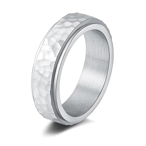 Jurikko Anti-Angst-Ringe für Frauen und Mädchen, Edelstahl, Silber/Gold/Schwarz, drehbarer Ring zur Linderung von Angstzuständen, gehämmertes Finish, Metall, Kein Edelstein Jurikko Anti-Angst-Ringe für Frauen und Mädchen, Edelstahl, Silber/Gold/Schwarz, drehbarer Ring zur Linderung von Angstzuständen, gehämmertes Finish, Metall, Kein Edelstein von Jurikko