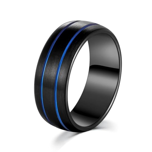 Jurikko Wolframringe für Herren, 8 mm, klassischer Verlobungsring für Ihn, mattes Finish, doppelte blaue Rille, bequeme Passform, Größe 7–12, 9, Wolframkarbid, Kein Edelstein Jurikko Wolframringe für Herren, 8 mm, klassischer Verlobungsring für Ihn, mattes Finish, doppelte blaue Rille, bequeme Passform, Größe 7–12, 9, Wolframkarbid, Kein Edelstein von Jurikko