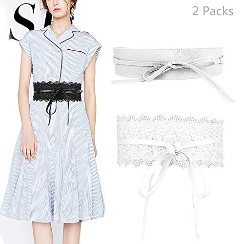 Jurxy 2 PCS Damen Spitze Breite Gürtel Leder Bowknot Taille Band Kleid Taillengürtel - Weiß von Jurxy