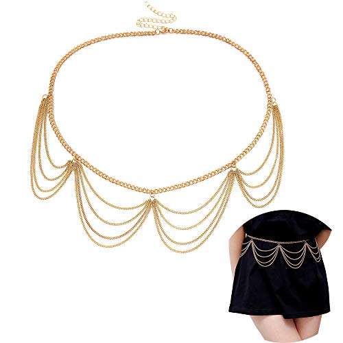 Jurxy Körper Bauch Taille Kette Bikini Strand Körperkette Multilayer Bauchgürtel Bauchkette Legierung Taille Kette für Frauen - Gold Stil 3 von Jurxy