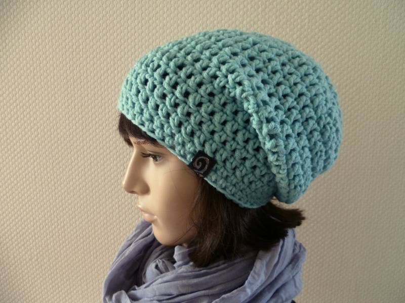 Beanie-Slouch, Fahrrad-Beanie, Wolle Wasserabweisend - Mint-Longbeanie von JusaJo