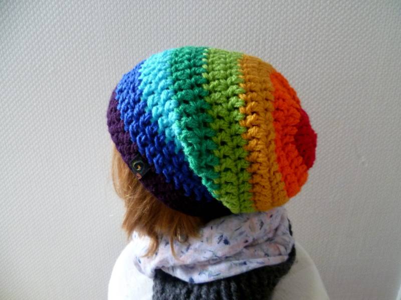 Regenbogen-Beanie-Mütze , Damen Regenbogenmütze, Slouch, Regenbogenbeanie Winter von JusaJo