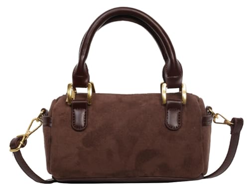 Slouchy Boston Barrel Bag für Damen, Kord, Boho-Umhängetasche, Umhängetasche, Mini-Handtasche mit Tragegriff oben, Kaffee, Einheitsgröße von Jusavie