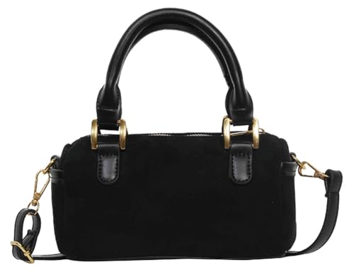 Slouchy Boston Barrel Bag für Damen, Kord, Boho-Umhängetasche, Umhängetasche, Mini-Handtasche mit Tragegriff oben, Schwarz, Einheitsgröße von Jusavie