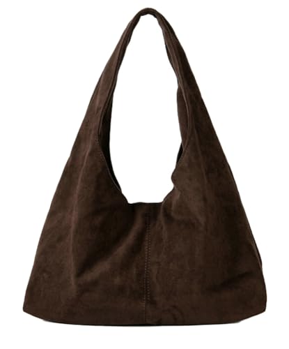 Slouchy Hobo-Tasche für Damen, weich, faltbar, Umhängetasche, Umhängetasche, Wildleder, Tragetasche mit Tragegriff oben, Wildleder-Handtaschen, Kaffee, Medium von Jusavie
