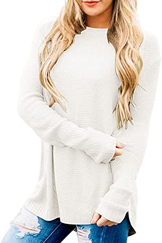 Jusfoouo Damen Rundhals Einfarbiger Pullover Lose Gestrickte Lässiger Langarm Pulli Herbst Winter Basic Sweater Tops von Jusfoouo