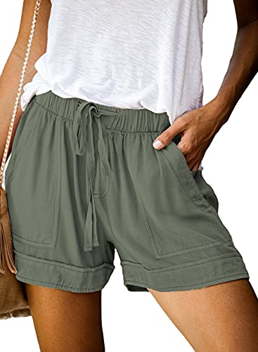 Jusfoouo Damen Shorts Lockere Kurz Hose, Sommer Pants Sportshorts für Damen Hotpants mit elastischem Bund Green S von Jusfoouo