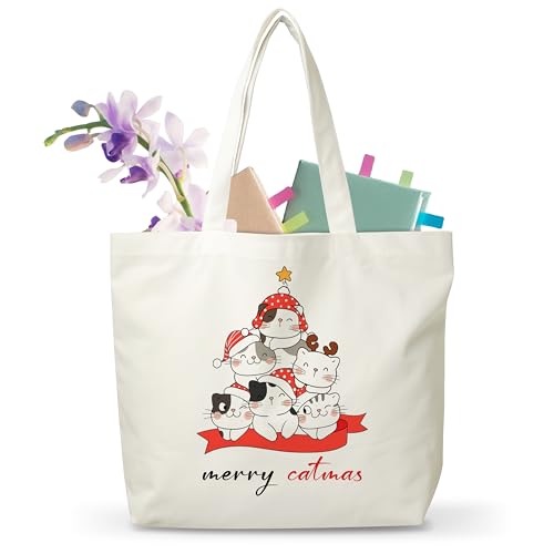 JUSITAKEET Weihnachtstasche, wiederverwendbare Weihnachtsgeschenktasche für Damen und Herren, Motiv: Merry Catmas Tree, Segeltuch, Tragetasche für Winterurlaub, Lebensmitteleinkaufstaschen, 03 JUSITAKEET Weihnachtstasche, wiederverwendbare Weihnachtsgeschenktasche für Damen und Herren, Motiv: Merry Catmas Tree, Segeltuch, Tragetasche für Winterurlaub, Lebensmitteleinkaufstaschen, 03 von Jusitakeet