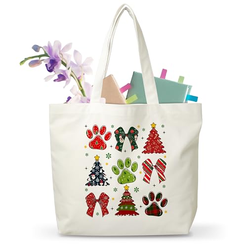 JUSITAKEET Weihnachtstasche, wiederverwendbare Weihnachtsgeschenktasche für Damen und Herren, Pfotenabdruck, Canvas-Tragetaschen für Winterurlaub, Lebensmitteleinkaufstaschen, 04 JUSITAKEET Weihnachtstasche, wiederverwendbare Weihnachtsgeschenktasche für Damen und Herren, Pfotenabdruck, Canvas-Tragetaschen für Winterurlaub, Lebensmitteleinkaufstaschen, 04 von Jusitakeet