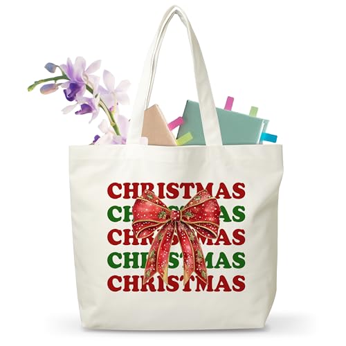 JUSITAKEET Weihnachtstaschen, wiederverwendbare Weihnachtsgeschenktasche für Damen und Herren, rote Schleife, Segeltuch-Tragetaschen für den Winterurlaub, Lebensmitteleinkaufstaschen, 10 Stück JUSITAKEET Weihnachtstaschen, wiederverwendbare Weihnachtsgeschenktasche für Damen und Herren, rote Schleife, Segeltuch-Tragetaschen für den Winterurlaub, Lebensmitteleinkaufstaschen, 10 Stück von Jusitakeet