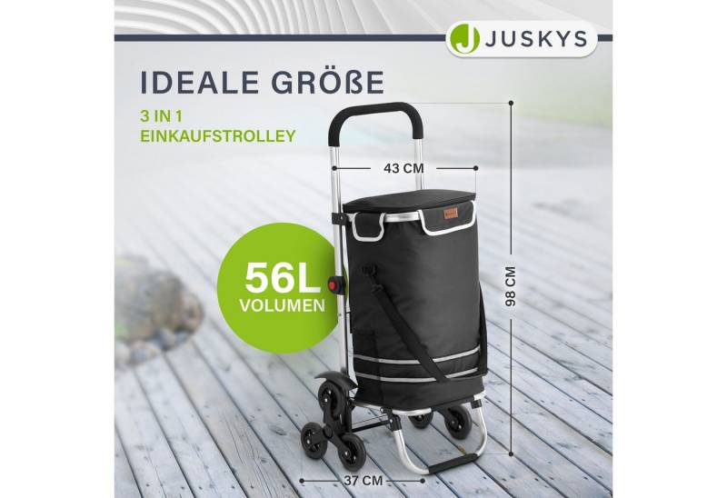 Juskys Einkaufstrolley 3in1, 56 l, mit Treppensteiger (6 Rollen), klappbar und modern, mit Kühlfach von Juskys