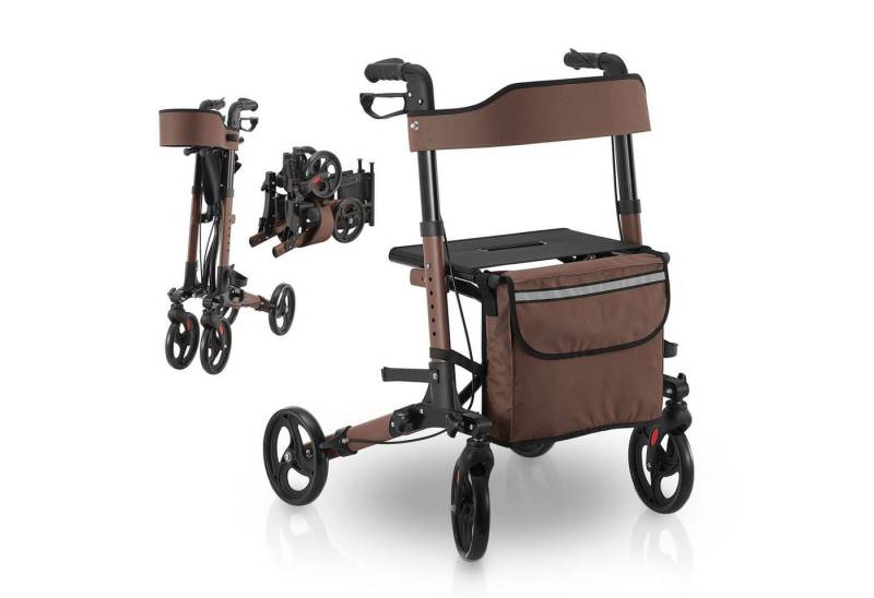 Juskys Rollator Vital, klappbar, mit Sitz, Einkaufstasche und Gehstockhalterung von Juskys