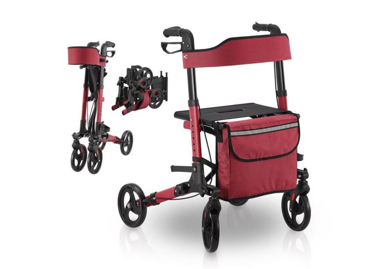 Juskys Rollator Vital, klappbar, mit Sitz, Einkaufstasche und Gehstockhalterung von Juskys
