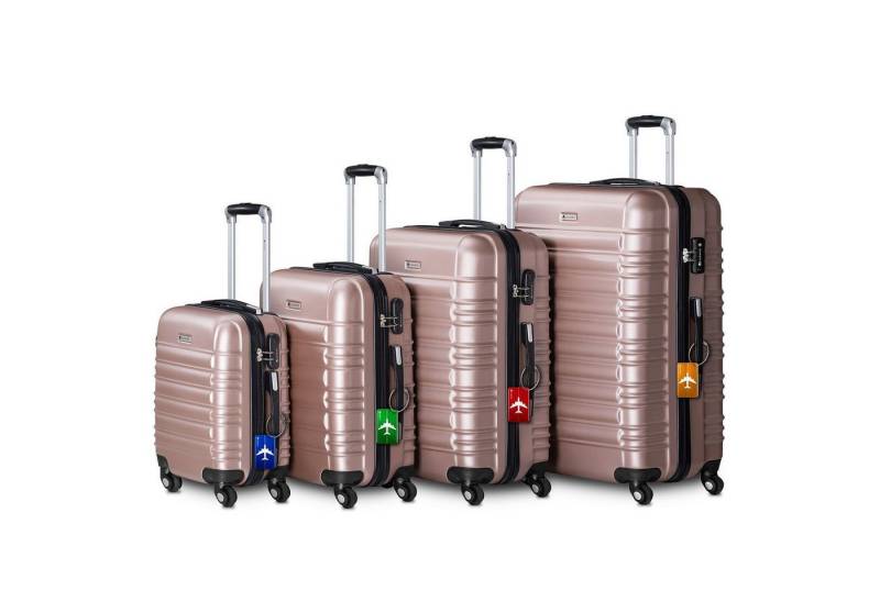 Juskys Trolleyset Rom, 4 Rollen, (4-teilig), 4 Koffer, 360° Rollen, robuste Hartschale, mit Zahlenschloss von Juskys