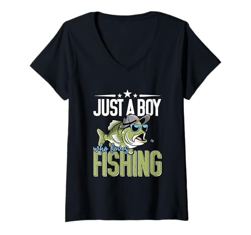 Damen Angler Angelliebhaber Nur EIN Junge, der das Angeln liebt T-Shirt mit V-Ausschnitt Damen Angler Angelliebhaber Nur EIN Junge, der das Angeln liebt T-Shirt mit V-Ausschnitt von Just A Boy Who Loves Fishing Gift