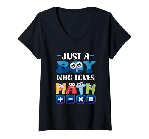 Damen Just A Boy Who Loves Mathematik Cartoon-Stil lustige Zahlen T-Shirt mit V-Ausschnitt Damen Just A Boy Who Loves Mathematik Cartoon-Stil lustige Zahlen T-Shirt mit V-Ausschnitt von Just A Boy Who Loves Math Cartoon Numbers